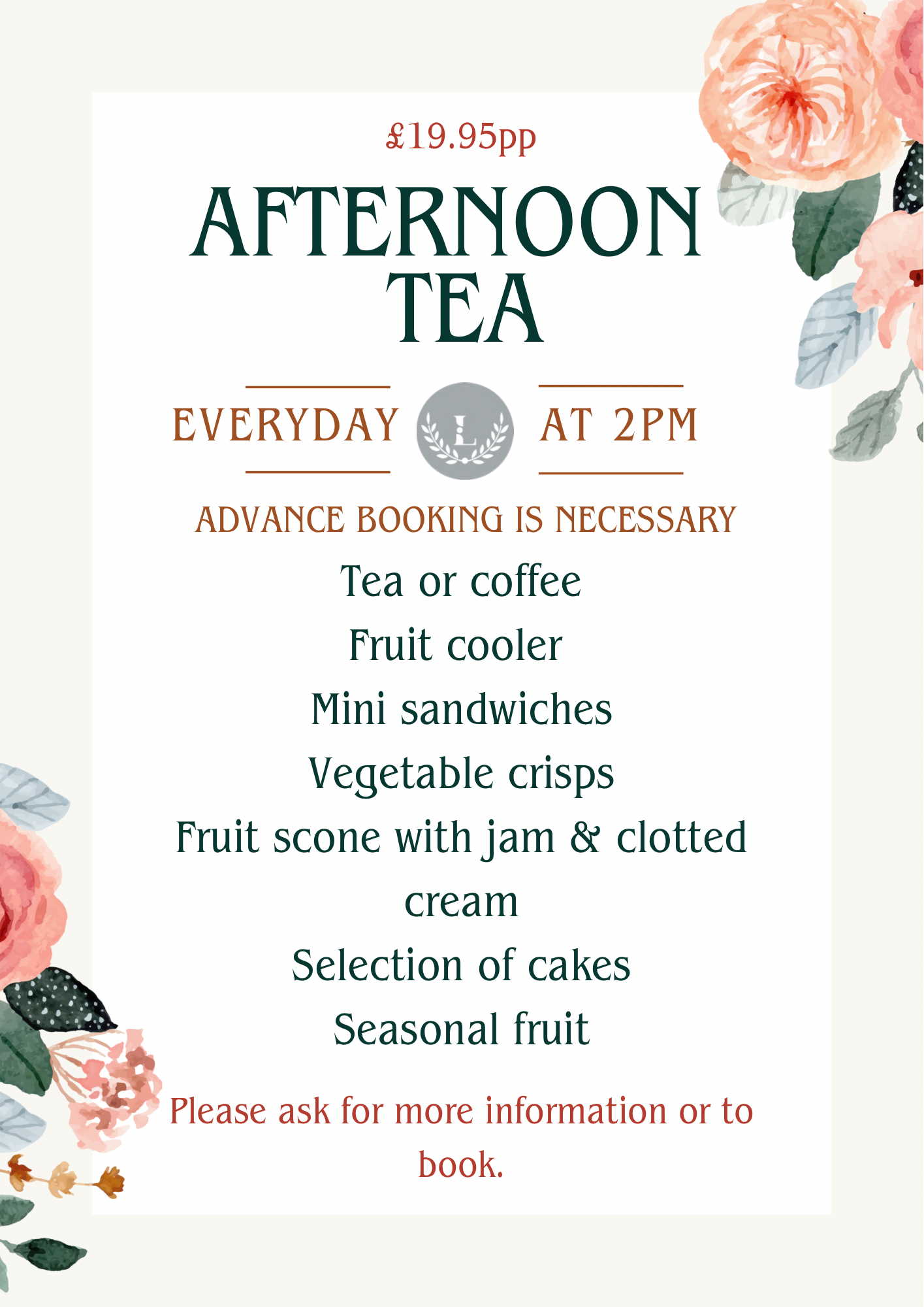 AFTERNOON TEA - £19.95 PER PERSON